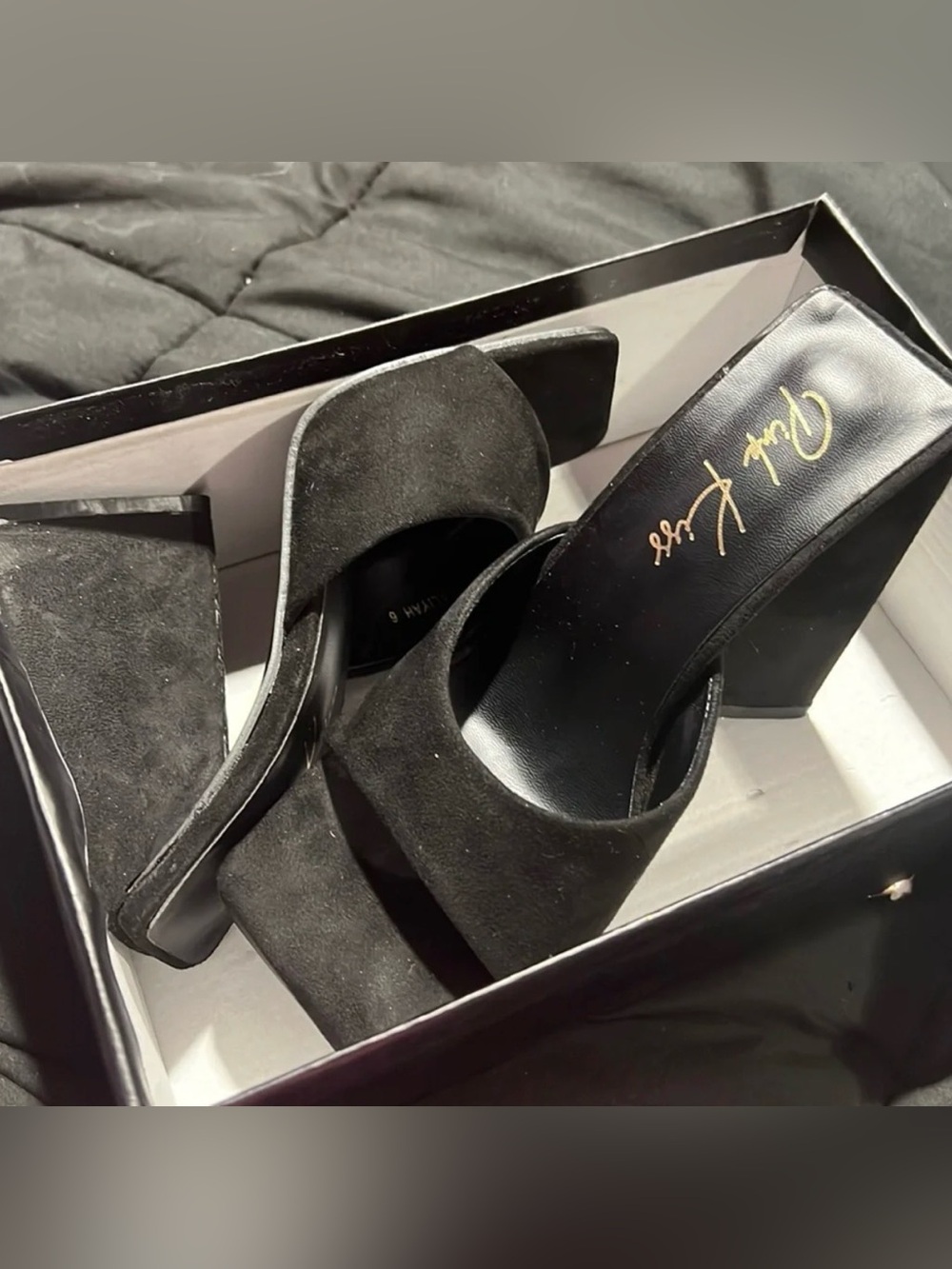 Dolls Kill Black Suede Square Toe Block Heel Mules
